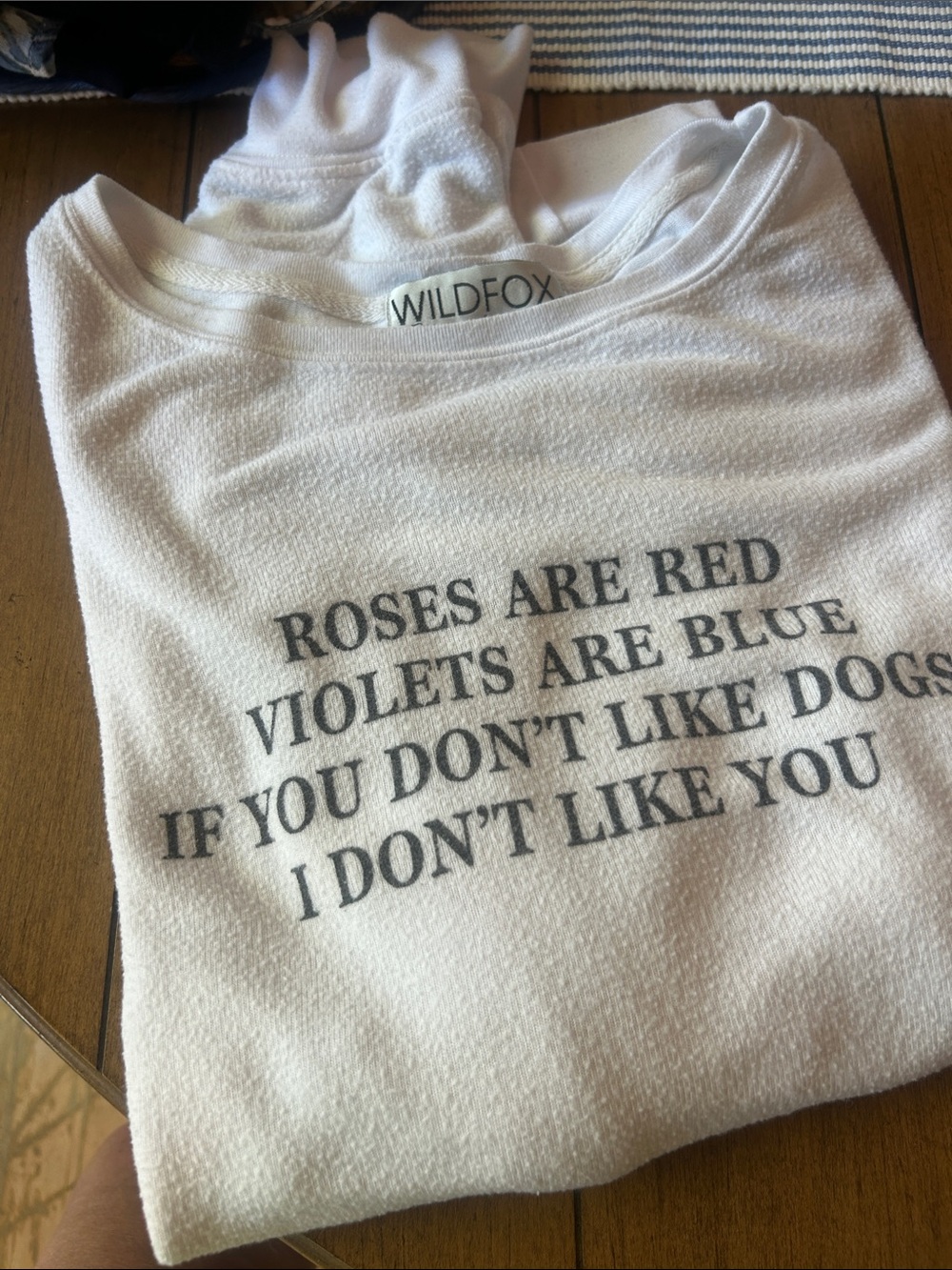 Wildfox White Pullover Sweatshirt with Gray Text Dog Slogan M